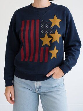 Vintage Jerzees Navy Americana Flag Sweatshirt Retro 90s Indie Sleaze XL